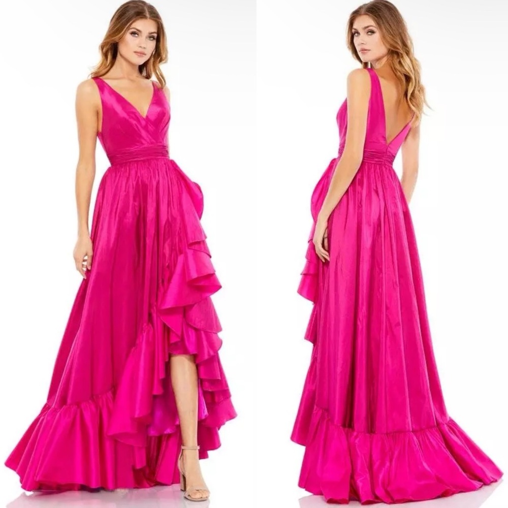 Mac Duggal Taffeta Hi-Low Ruffle Gown Size 4 Magenta